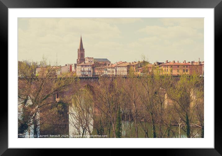 Lot river with old bridge and town, Montauban, Lot, Occitanie, F Framed Mounted Print by Laurent Renault