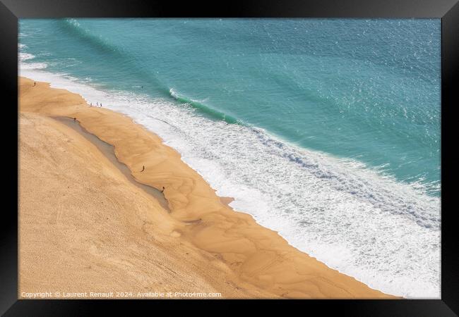 Nazaré beach showing beach and ocean in Nazaré, Portugal Framed Print by Laurent Renault