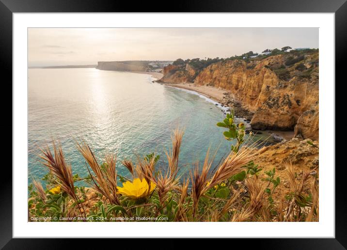 The rugged coastline at dawn, overlooking beach near Lagos in th Framed Mounted Print by Laurent Renault