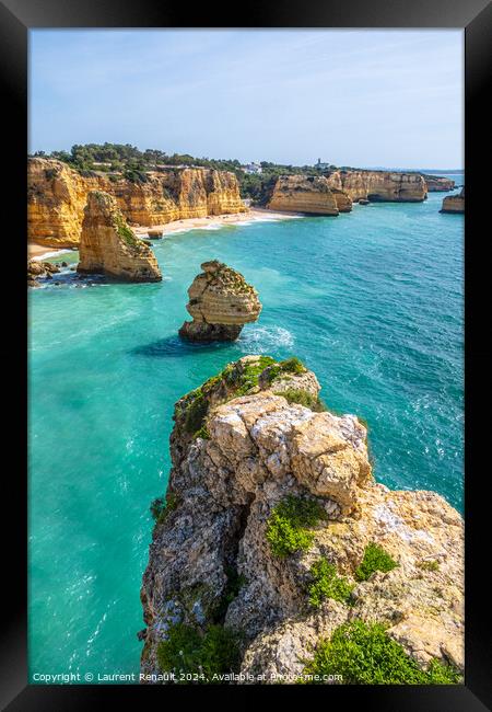 Vertical photography of spectacular cliffs near Marinha beach an Framed Print by Laurent Renault