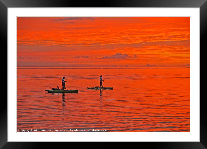 Kayak Anglers At Sunrise Framed Mounted Print by Shaun Carling