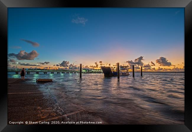 Sunrise Over The Coochie Mudlo Island Ferry Framed Print by Shaun Carling