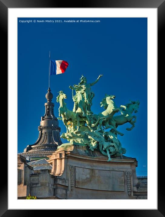 The French Flag and statue on the Pont Alexandre III Framed Mounted Print by Navin Mistry