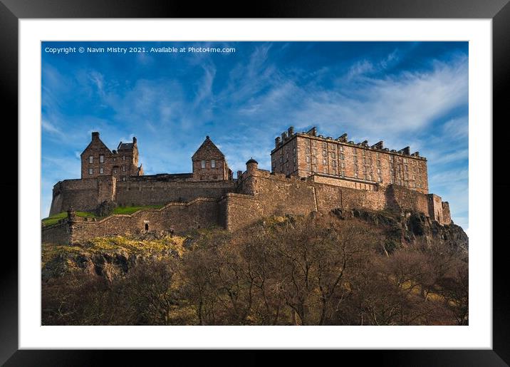 Edinburgh Castle with a blue sky Framed Mounted Print by Navin Mistry