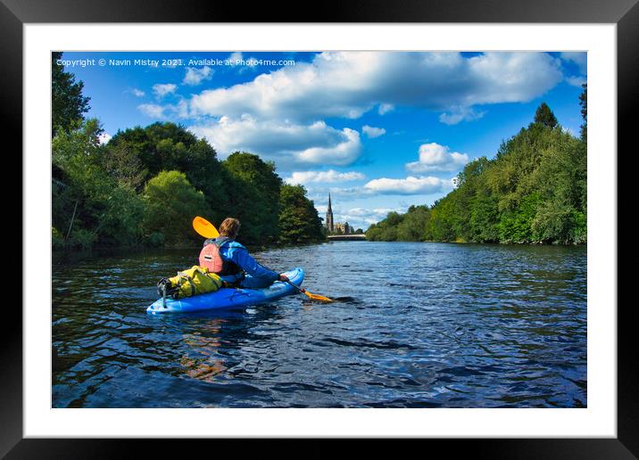 Kayaker on the River, Perth, Scotland Framed Mounted Print by Navin Mistry