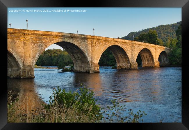 Dunkeld Bridge illuminated by the sunset Framed Print by Navin Mistry