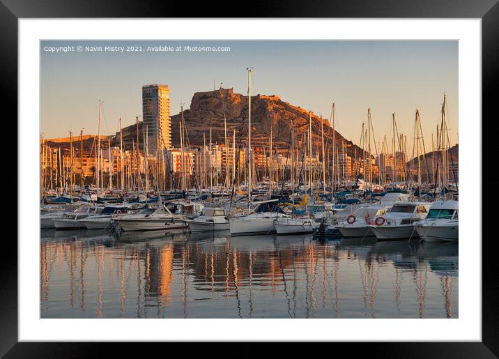 Alicante Marina and the Castle of Santa Barbara Framed Mounted Print by Navin Mistry