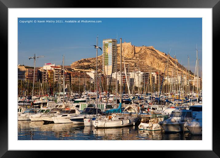 Alicante Harbour and the Castle of Santa Barbara Framed Mounted Print by Navin Mistry