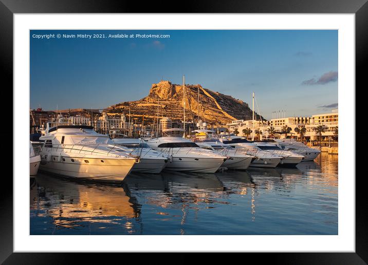 Alicante Marina Castle of Santa Barbara  Framed Mounted Print by Navin Mistry