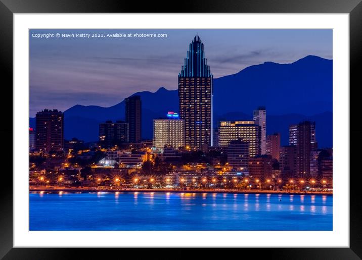 A night view of Poniente, Benidorm Framed Mounted Print by Navin Mistry