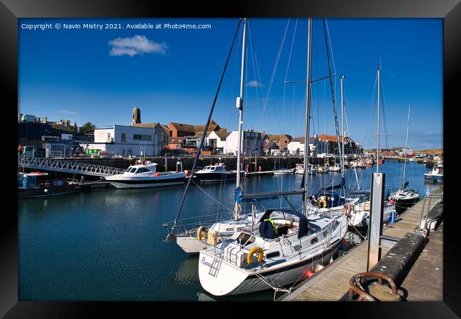 Sailing Boats in Eyemouth Harbour Framed Print by Navin Mistry