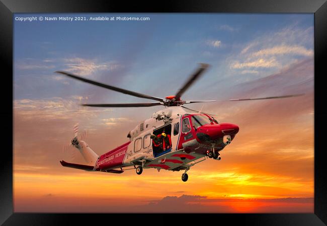 AgustaWestland AW189 Coastguard Helicopter at Sunset Framed Print by Navin Mistry