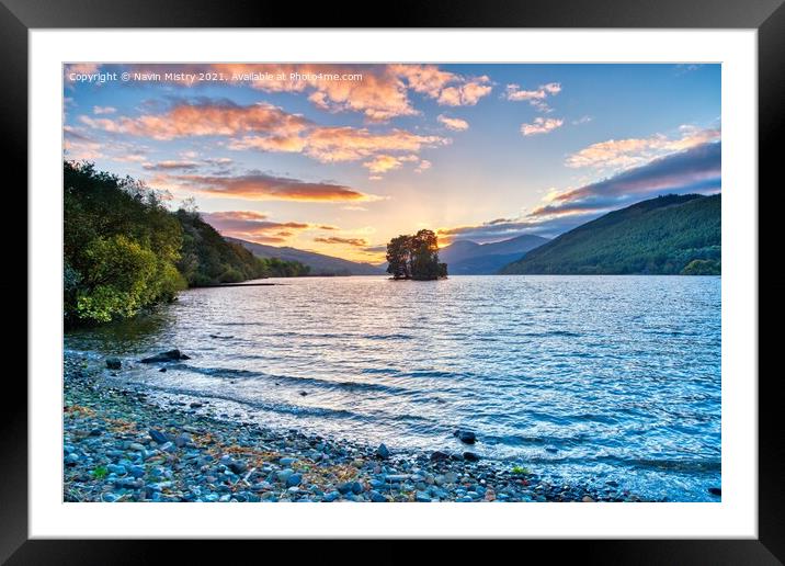A beautiful sunset on Loch Tay at Kenmore Perthshire.  Framed Mounted Print by Navin Mistry