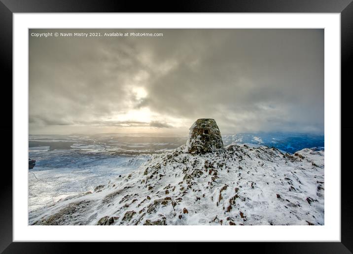 The summit of Ben Vrackie in Winter Framed Mounted Print by Navin Mistry