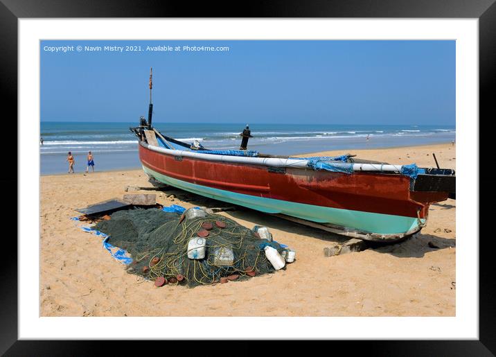 A local fishing boat, Benhaulim , South Goa, India Framed Mounted Print by Navin Mistry