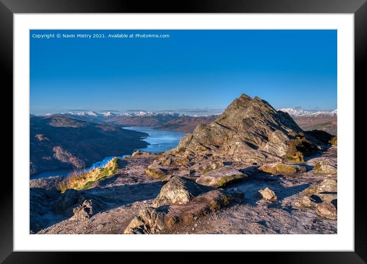Ben A'an summit and Loch Katrine Framed Mounted Print by Navin Mistry