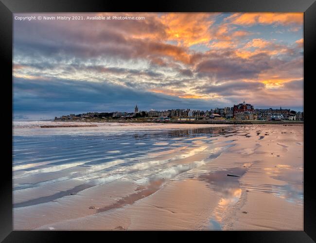 Sunrise at West Sands Beach St. Andrews Framed Print by Navin Mistry