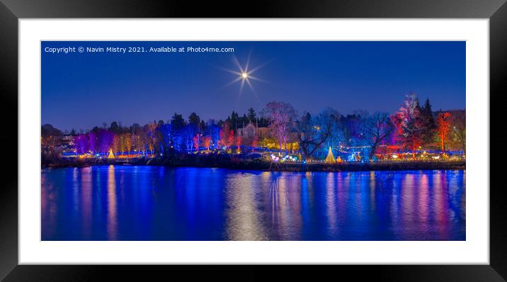 Perth Riverside Chrismas Lights Panoramic (2021) Framed Mounted Print by Navin Mistry