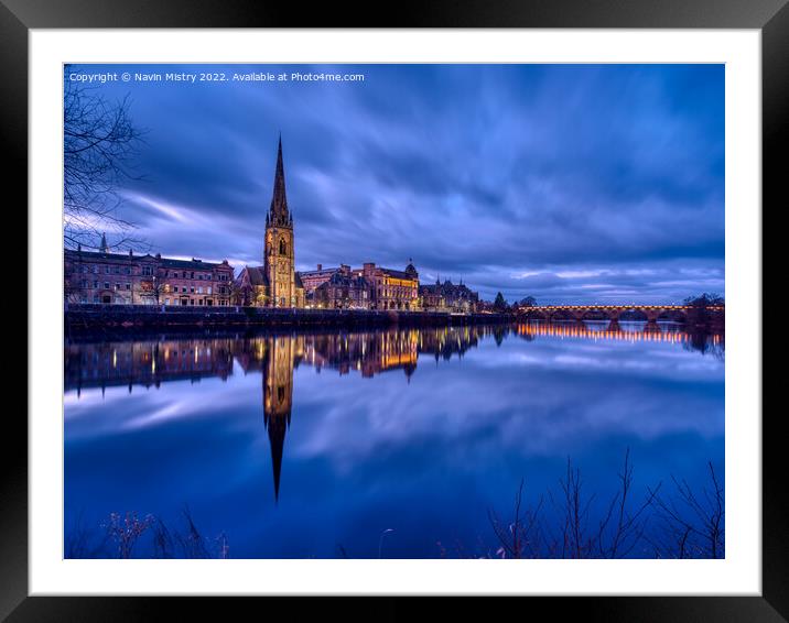 Perth and the River Tay at Dusk Framed Mounted Print by Navin Mistry