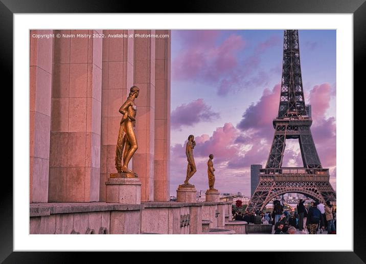  Golden Statues and the Eiffel Tower, Esplanade du Trocadero, Paris. Framed Mounted Print by Navin Mistry