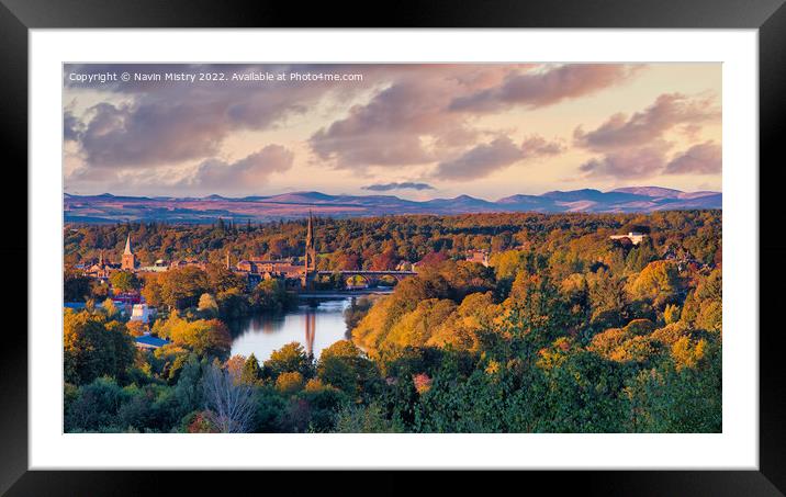 A view of Perth, the River Tay and the Autumn colours  Framed Mounted Print by Navin Mistry