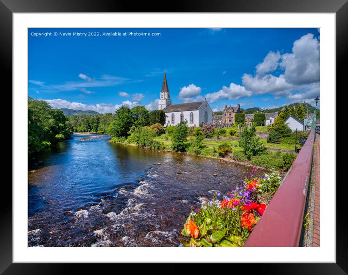 Comrie White Church and the River Earn, Perthshire Framed Mounted Print by Navin Mistry