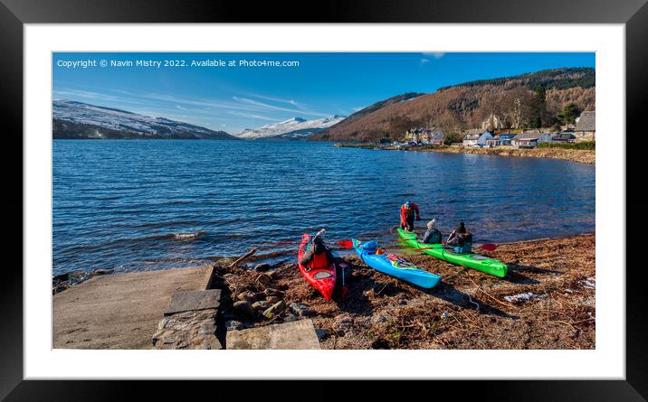Kayakers on Loch Tay at Kenmore, Perthshire in Win Framed Mounted Print by Navin Mistry