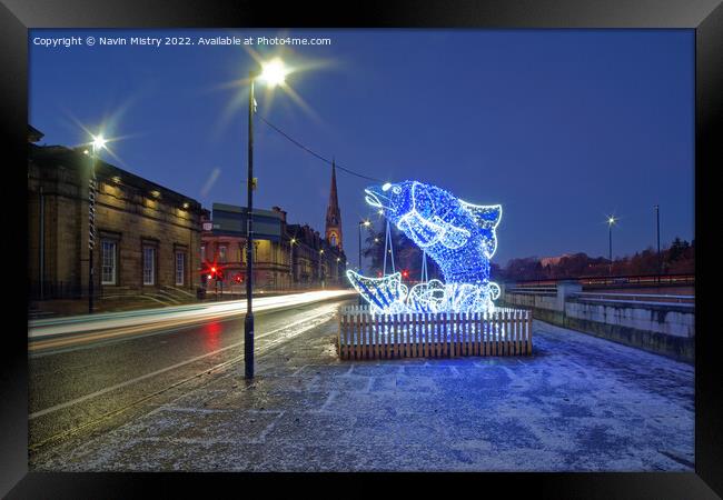 Illuminated Salmon, Tay Street, Perth Framed Print by Navin Mistry