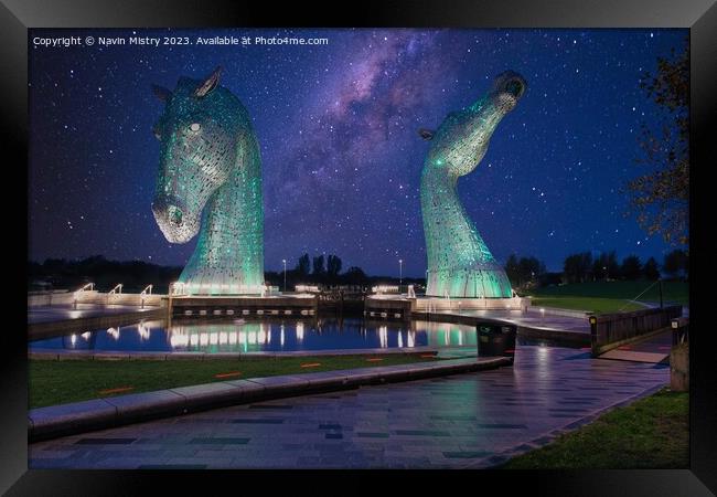 The Kelpies by Starlight  Framed Print by Navin Mistry