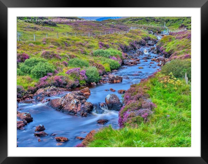 A heather lined Stream, Isle of Harris Framed Mounted Print by Navin Mistry