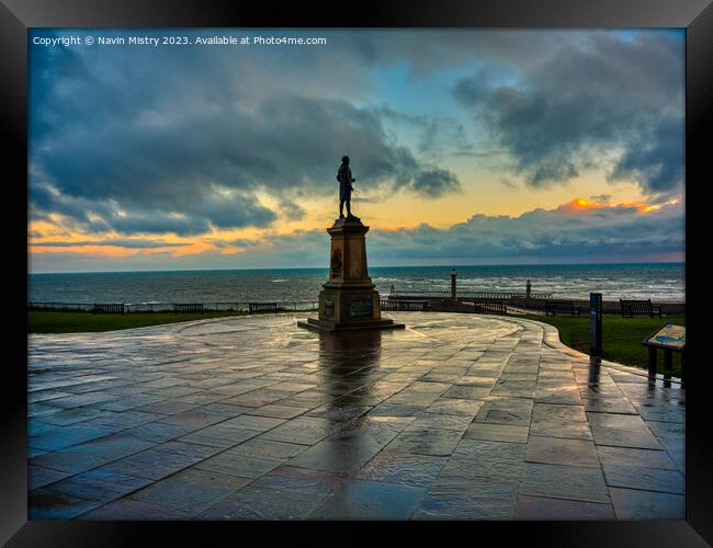 Sunrise at the Captain Cook Memorial at Whitby Framed Print by Navin Mistry