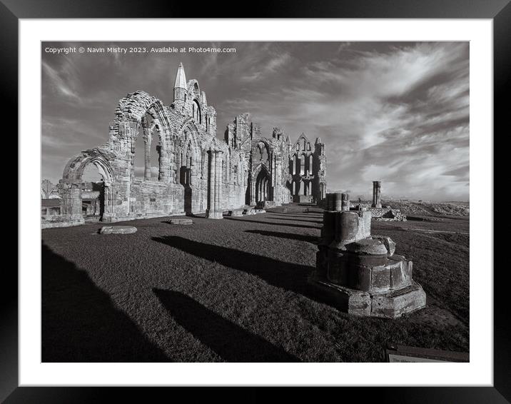 Whitby Abbey Monochrome  Framed Mounted Print by Navin Mistry