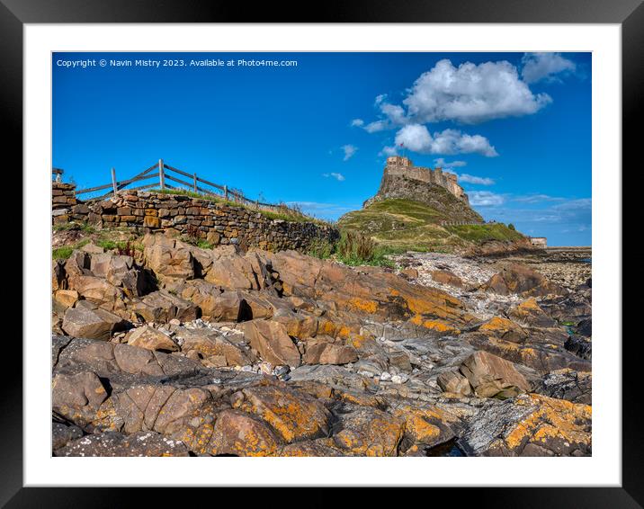 Lindisfarne Castle and Blue Skies Framed Mounted Print by Navin Mistry