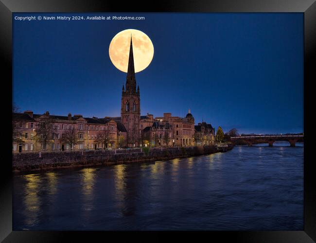Super Moon Over Perth Framed Print by Navin Mistry