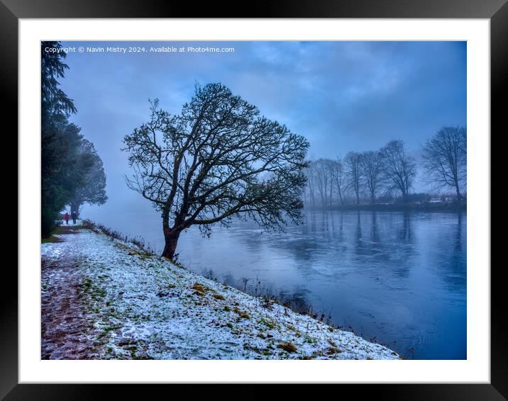 A winter scene of the River Tay at Dunkeld Framed Mounted Print by Navin Mistry