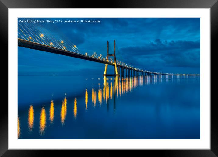 Blue Hour, Vasco da Gama Bridge, Lisbon, Portugal  Framed Mounted Print by Navin Mistry