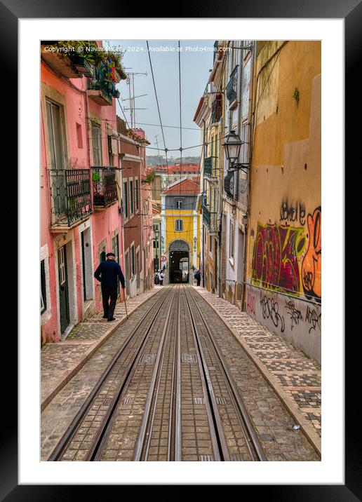 Ascensor da Bica, Barrio Alto, Lisbon, Portugal  Framed Mounted Print by Navin Mistry