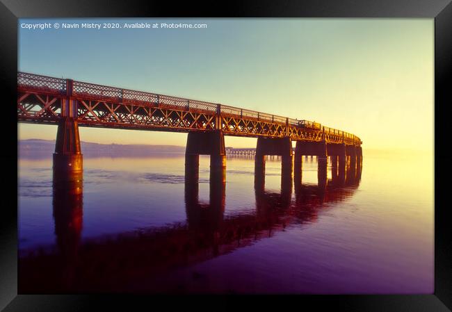 Tay Rail Bridge at Sunset Framed Print by Navin Mistry