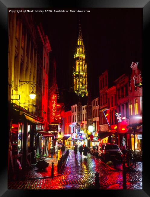 A street of Brussels at night Framed Print by Navin Mistry