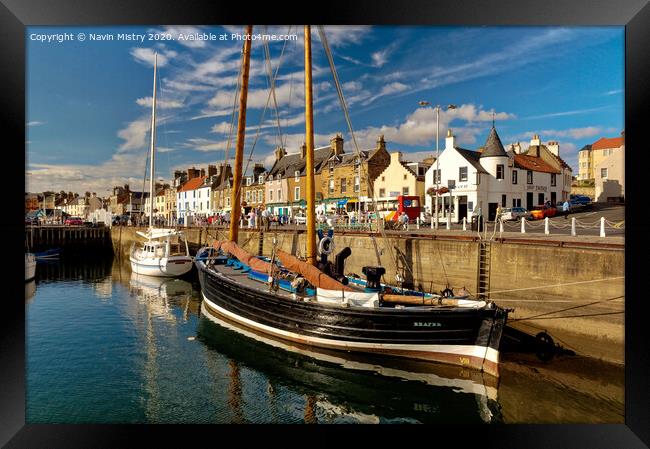 Anstruther Harbour and The Reaper an old herring drifter Framed Print by Navin Mistry