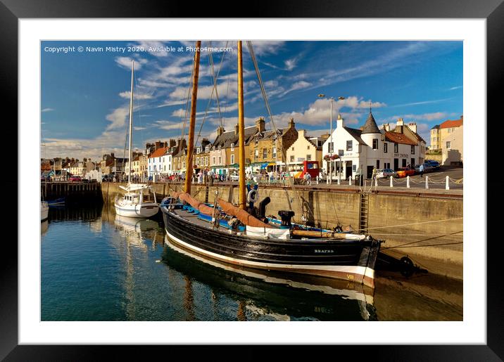 Anstruther Harbour and The Reaper an old herring drifter Framed Mounted Print by Navin Mistry