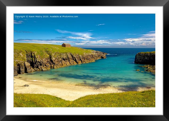A pristine beach in a secluded bay, Isle of Lewis, Scotland Framed Mounted Print by Navin Mistry