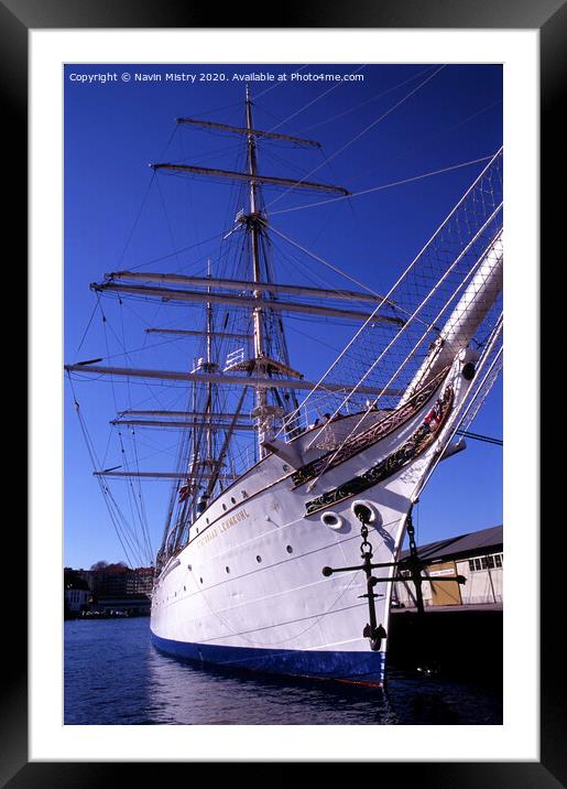 The Sail Training Ship Statsraad Lehmkuhl, in Bergen, Norway Framed Mounted Print by Navin Mistry
