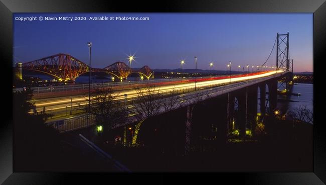 The Forth Road Bridge at dusk Framed Print by Navin Mistry
