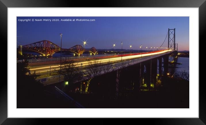 The Forth Road Bridge at dusk Framed Mounted Print by Navin Mistry