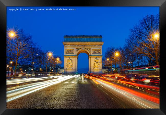 Arc de Triomphe de l'Étoile at night  Framed Print by Navin Mistry
