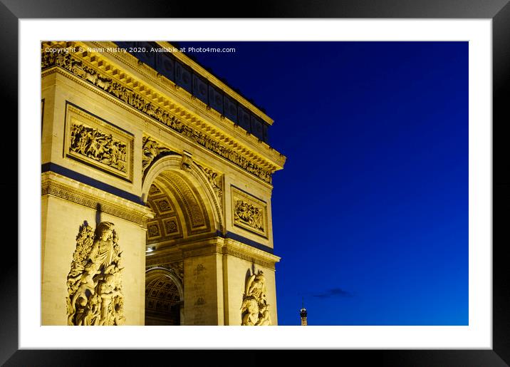 Arc de Triomphe de l'Étoile at night Framed Mounted Print by Navin Mistry