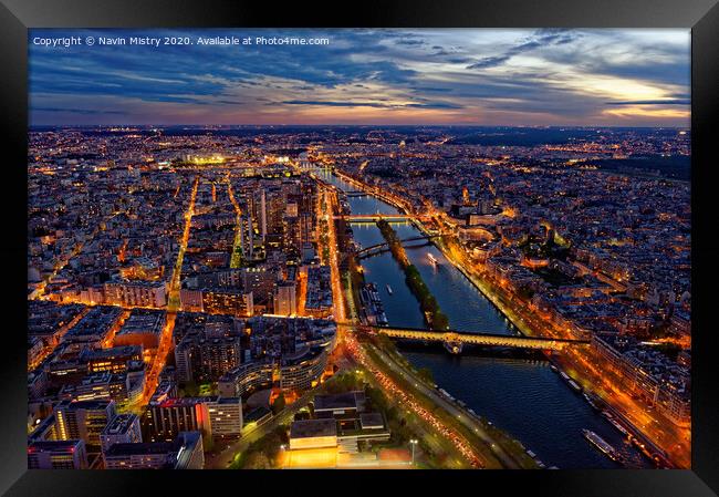 Paris Skyline seen at dusk (from the Eiffel Tower) Framed Print by Navin Mistry