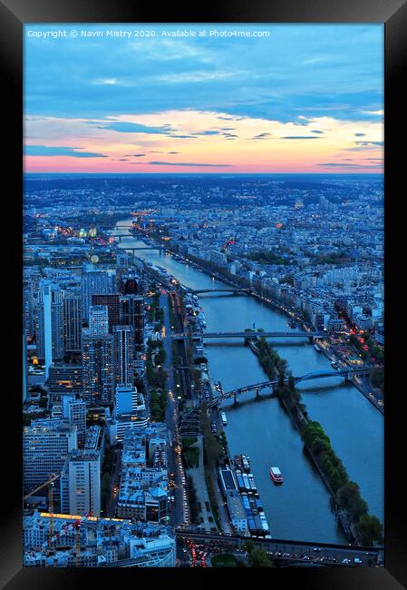 Paris Skyline seen at Dusk from the Eiffel Tower Framed Print by Navin Mistry
