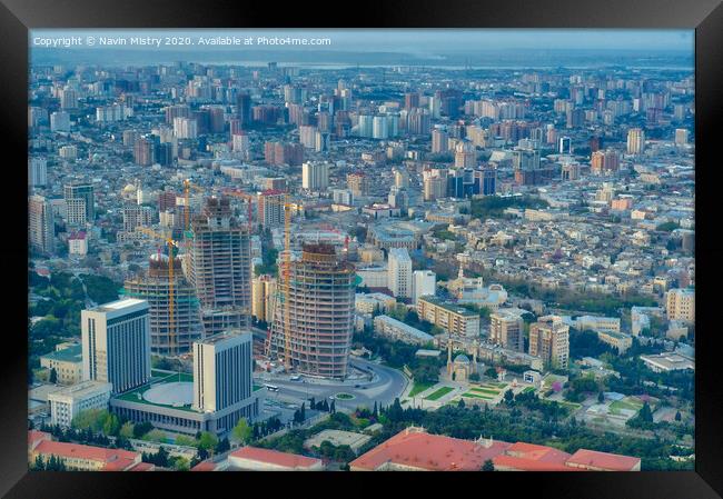 Baku Skyline with the Flame Towers under construction Framed Print by Navin Mistry